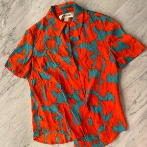 DIANE VON FURSTENBERG Short-Sleeve Collared Cossier Print Shirt, Size 2